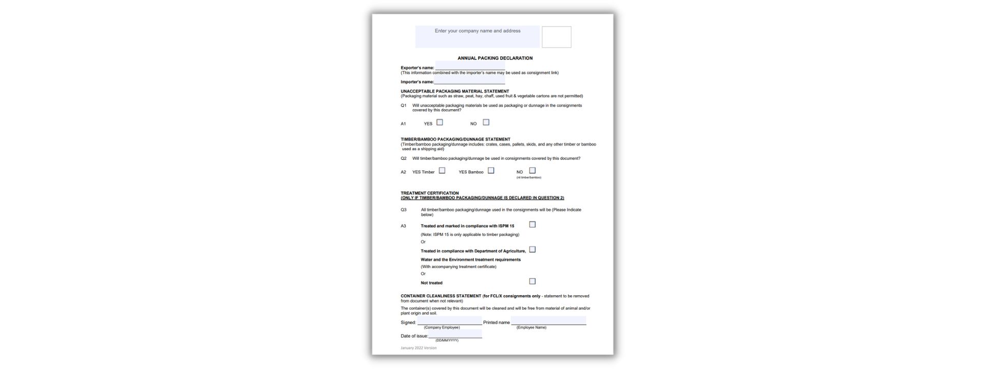 Packing Declaration: Definition And Template For Australian Customs