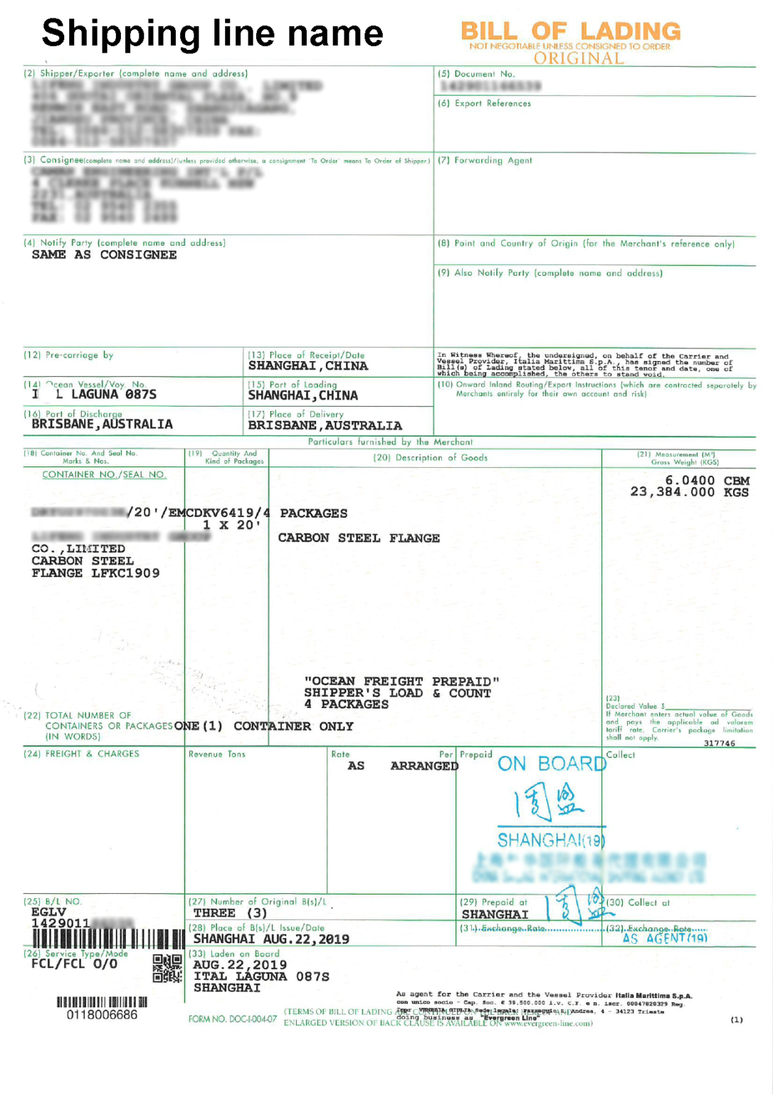 Example Ocean Bill Of Lading Hot Sex Picture 3590