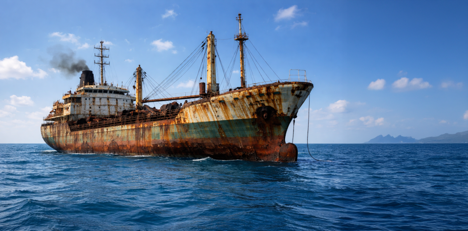 old cargo vessel in bad condition