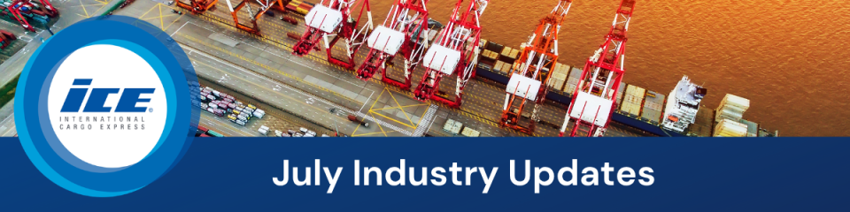 July Industry Updates heading with container ship